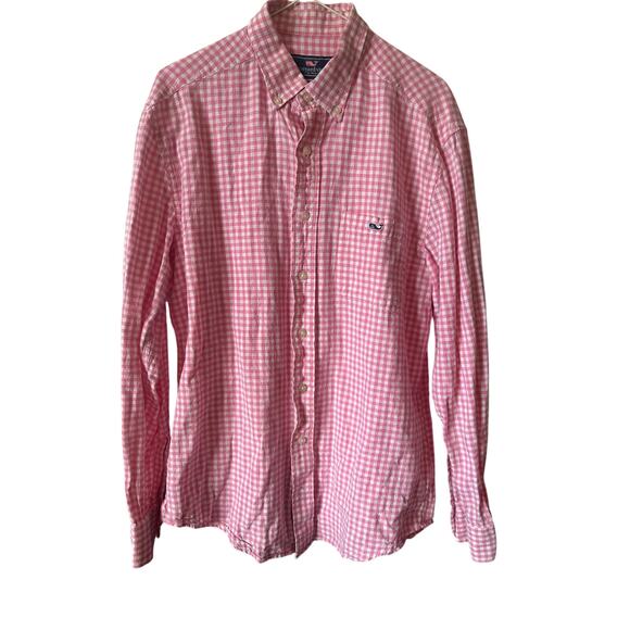 Women's Pink Gingham Vineyard Vines Button Up M - Picture 1 of 3